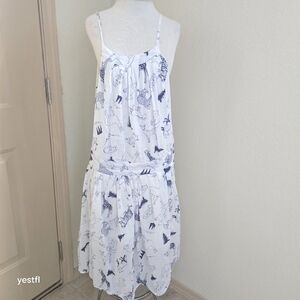 Japanese one-of-a-kind Ichioku Gauze Cotton Dress Safari Forest Print dress OS